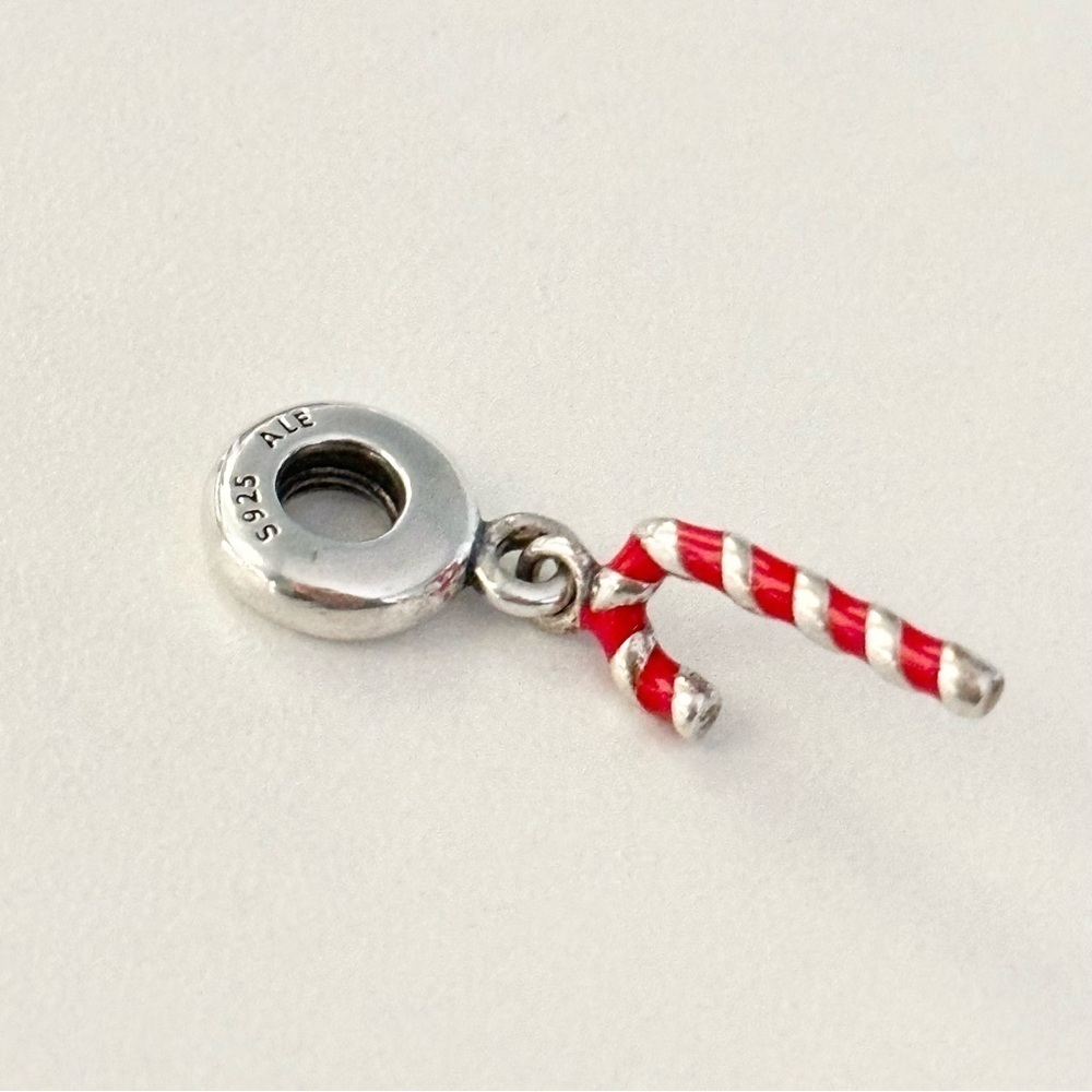 Pandora 925 Red Enamel Striped Candy Cane Christmas Holiday Rare Bead Charm